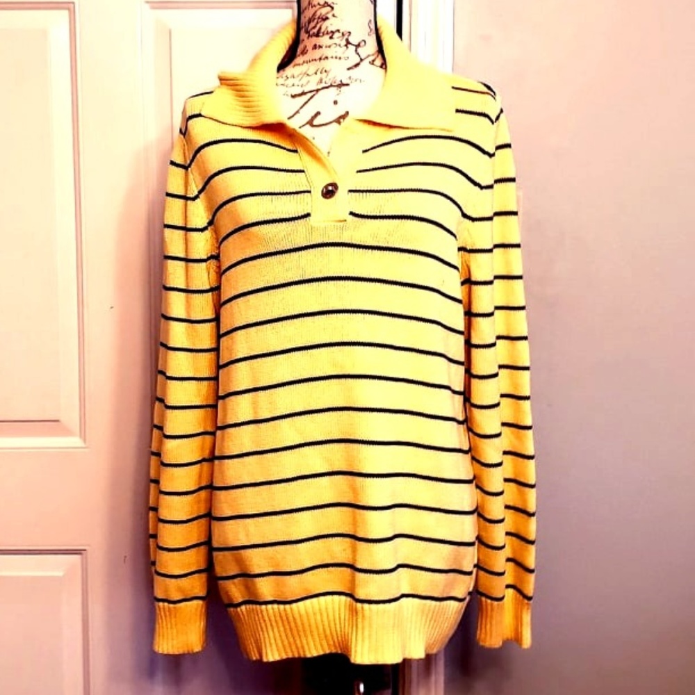 Liz Claiborne Long Sleeve Polo XL Yellow w/ Black